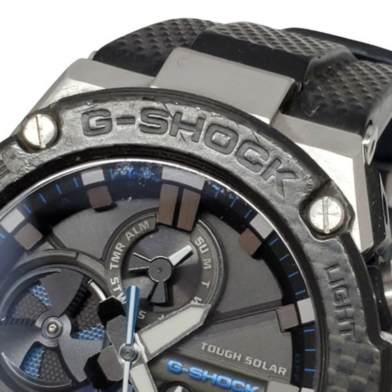 G-SHOCK CASIO GST-B100XA-1A G-STEEL 手錶，配備碳纖維錶圈、堅固太陽能、藍牙、行動連接、LED 燈、指針式、黑白，2017 年 11 月發售，貝塚店，ITWDJBT4AG-5
