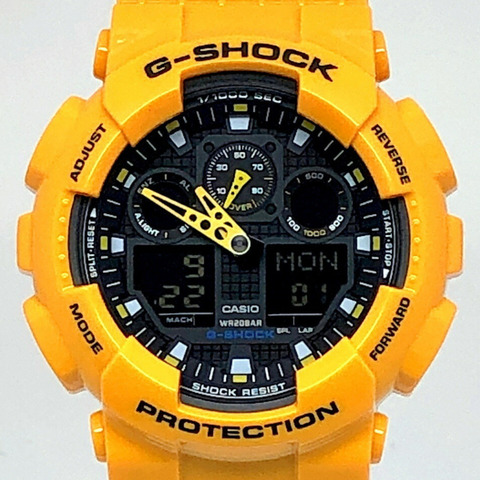 G-SHOCK CASIO GA-100A-9A 大錶殼類比數位手錶，黃黑色飾面，2010年3月發售，三國丘店，ITGVNS4LGM9W