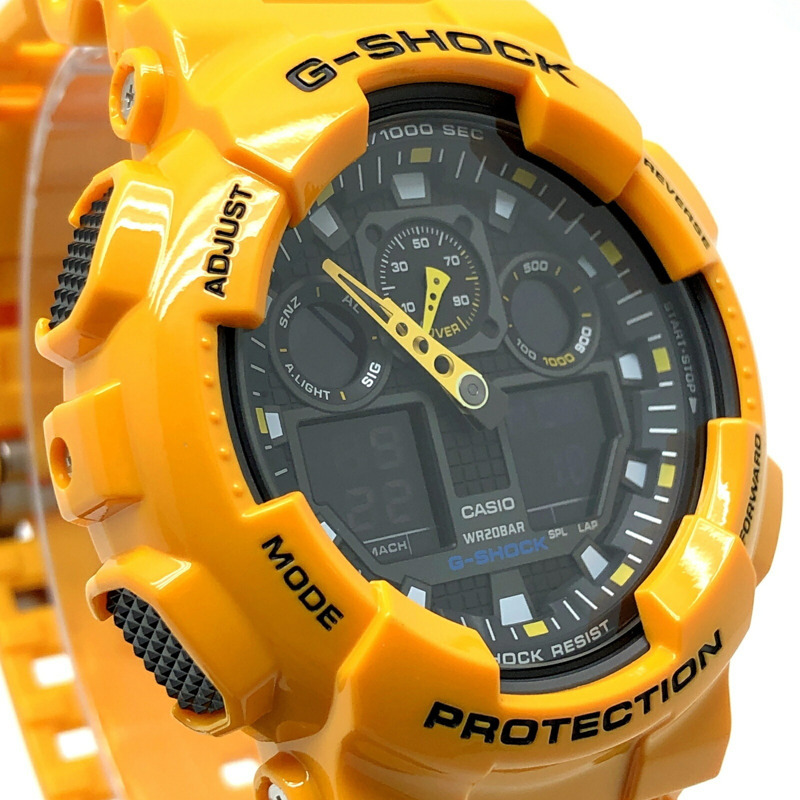 G-SHOCK CASIO GA-100A-9A 大錶殼類比數位手錶,黃黑色飾面,2010年3月發售,三國丘店,ITGVNS4LGM9W-3