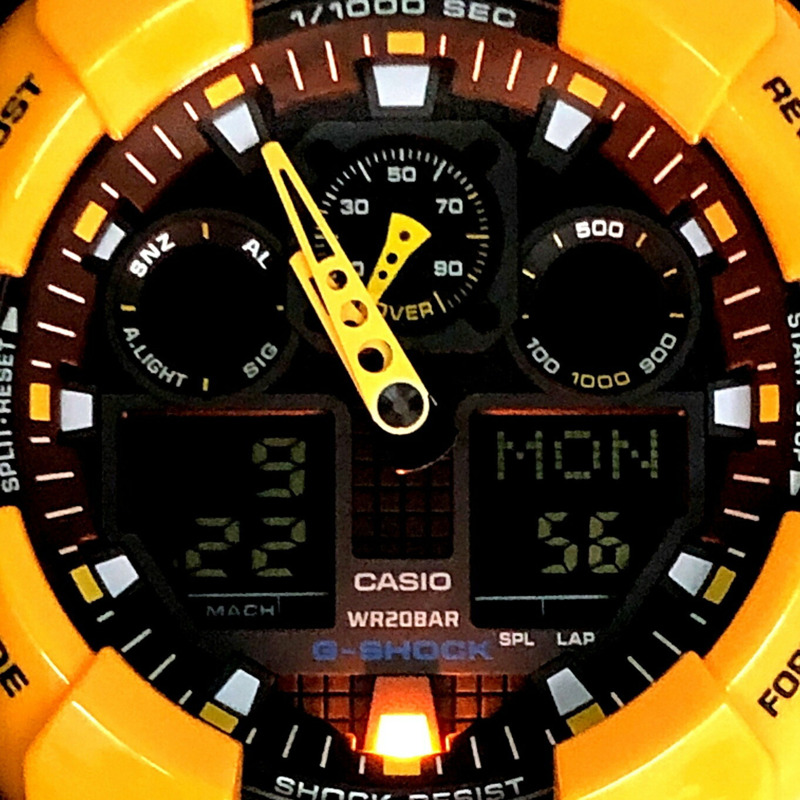 G-SHOCK CASIO GA-100A-9A 大錶殼類比數位手錶,黃黑色飾面,2010年3月發售,三國丘店,ITGVNS4LGM9W-8