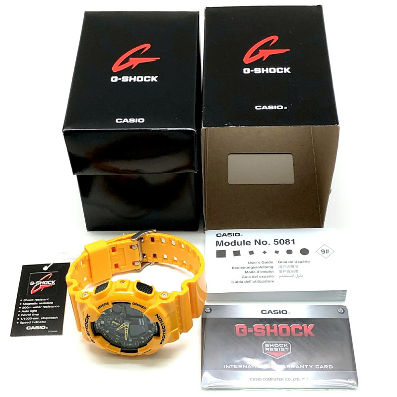 G-SHOCK CASIO GA-100A-9A 大錶殼類比數位手錶,黃黑色飾面,2010年3月發售,三國丘店,ITGVNS4LGM9W-9