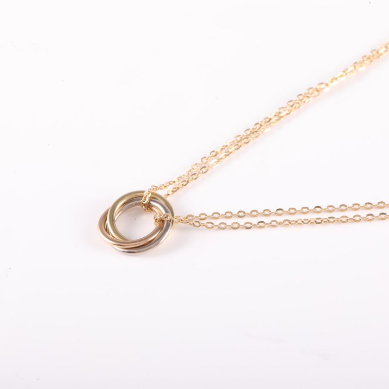 Trinity三色金三環雙鏈 18K黃金/18K白金/18K玫瑰金 項鍊-1
