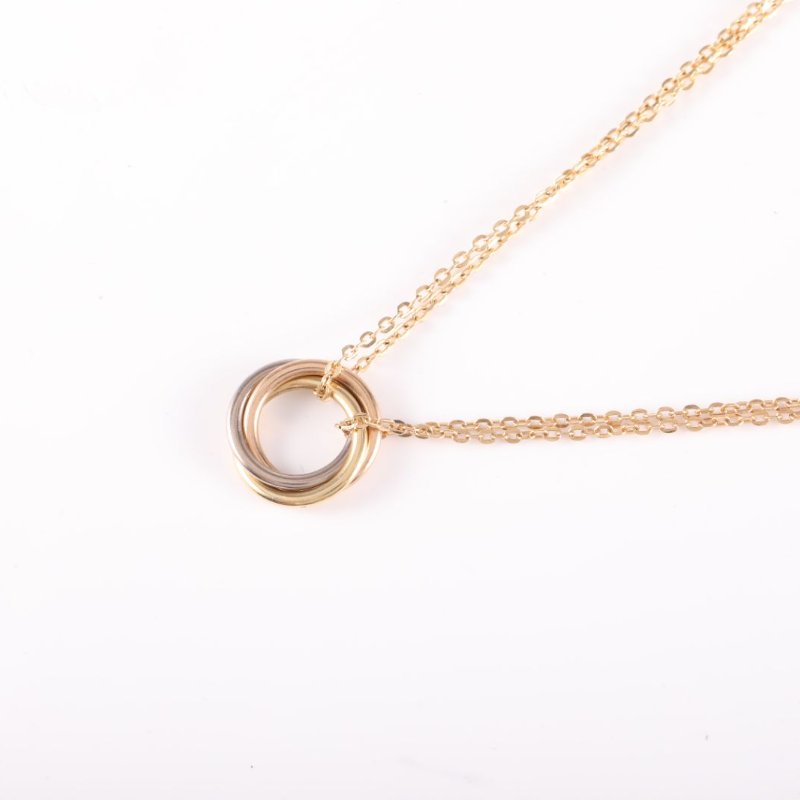 Trinity三色金三環雙鏈 18K黃金/18K白金/18K玫瑰金 項鍊-2