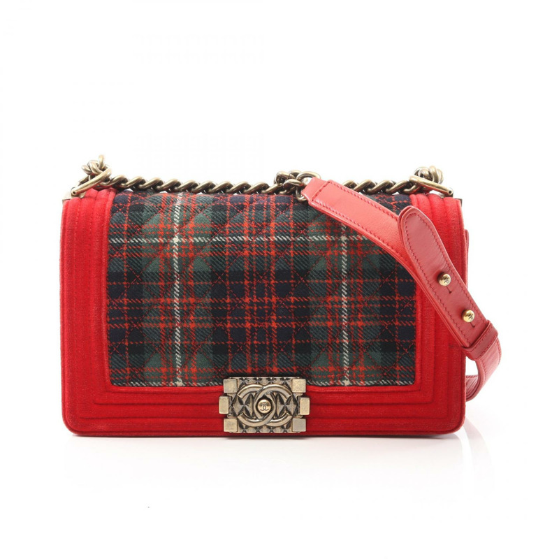 CHANEL Boy chanel 鏈條肩背包 布料 帆布 皮革 紅色 二手 女款 COCO-0
