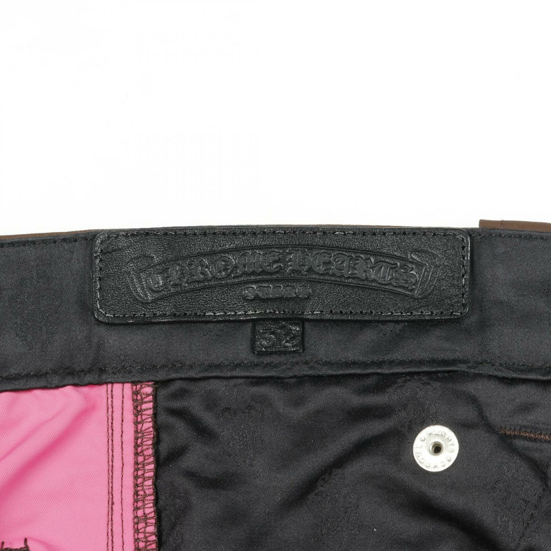 CHROME HEARTS 木匠雙膝十字貼布褲 皮革尼龍 棕色 #32-2