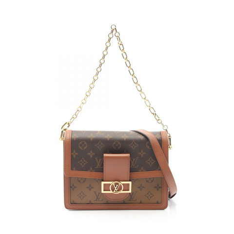 LOUIS VUITTON Dauphine MM 鏈條單肩包 M45958 Monogram Reverse 米色二手