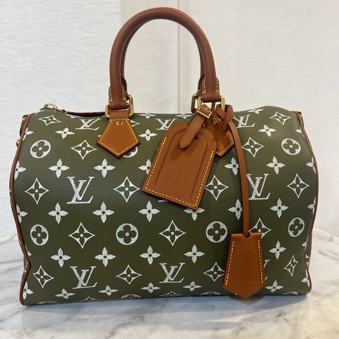 LV 墨綠小牛皮Speedy P9 30手提斜背波士頓包M15241