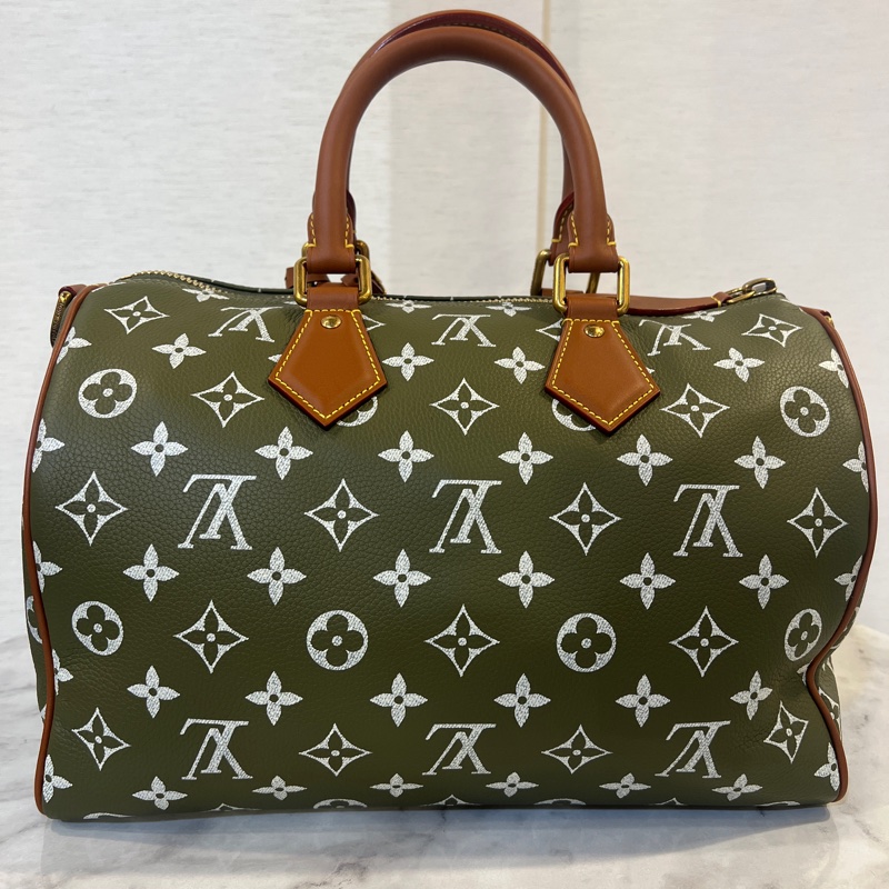 LV 墨綠小牛皮Speedy P9 30手提斜背波士頓包M15241-8
