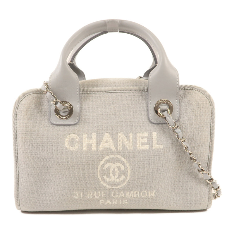 CHANEL 帆布Deauville Bowling銀扣手挽肩背兩用袋-0