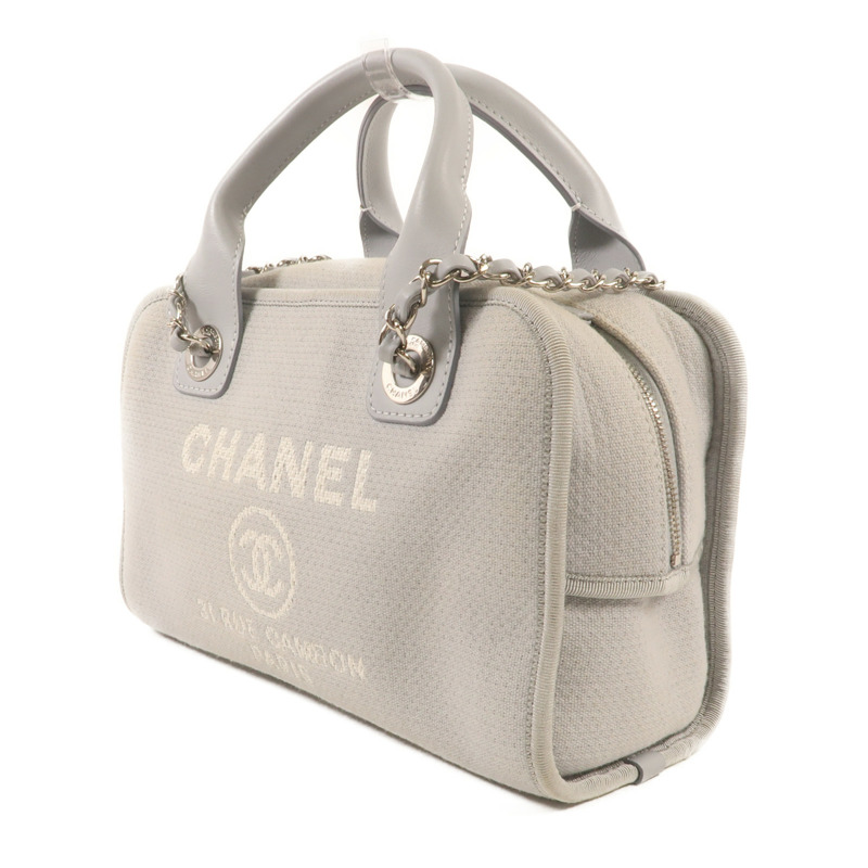 CHANEL 帆布Deauville Bowling銀扣手挽肩背兩用袋-2