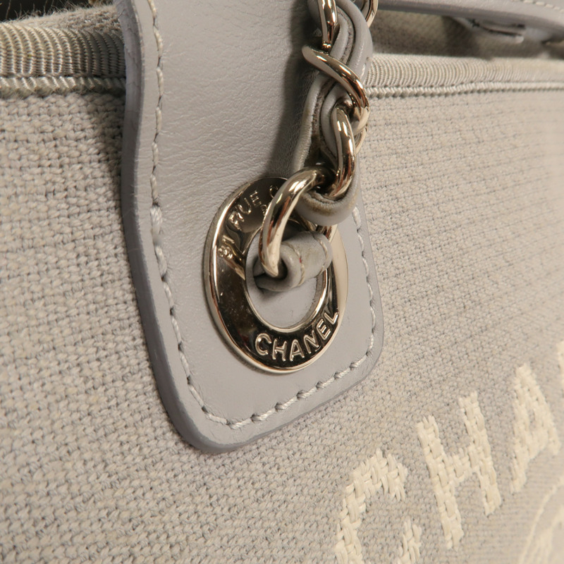 CHANEL 帆布Deauville Bowling銀扣手挽肩背兩用袋-10