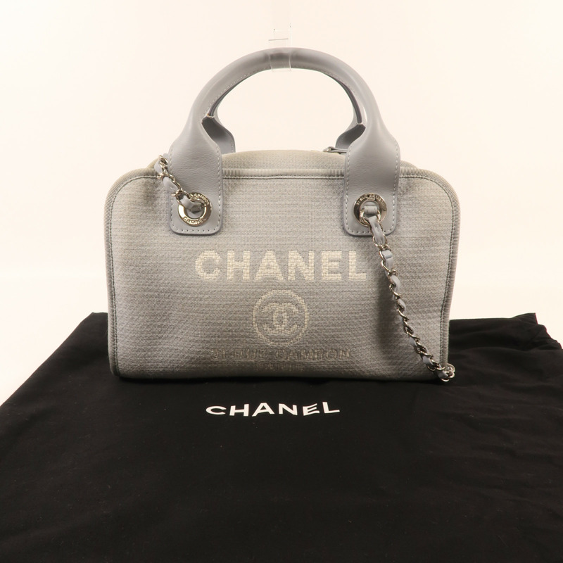 CHANEL 帆布Deauville Bowling銀扣手挽肩背兩用袋-14