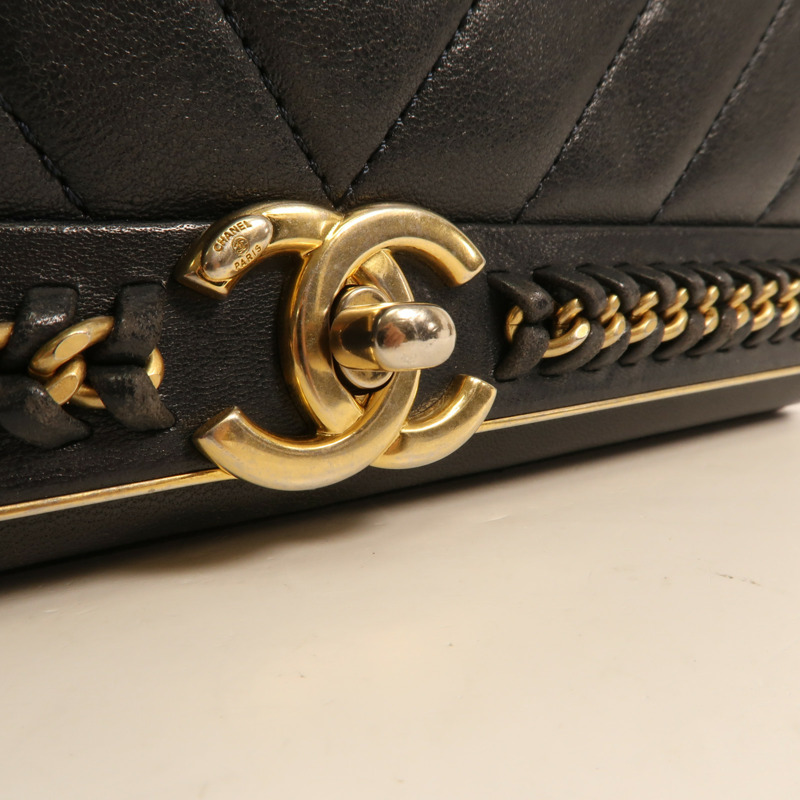 CHANEL 牛皮皮革Shoulder Bag金扣鏈帶肩背袋-5