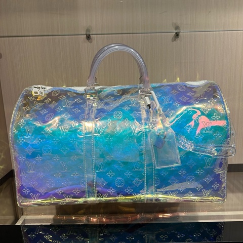 LOUIS VUITTON 路易威登keepall 50 镭射酷炫老花压纹 手提单肩斜挎旅行包 男女同款情侣款