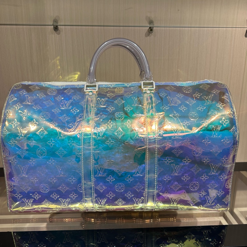 LOUIS VUITTON 路易威登keepall 50 镭射酷炫老花压纹 手提单肩斜挎旅行包 男女同款情侣款-3