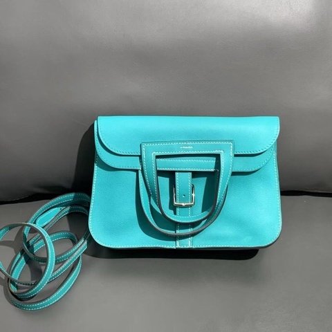 愛馬仕Hermes Mini Halzan swift 銀扣 孔雀綠T刻