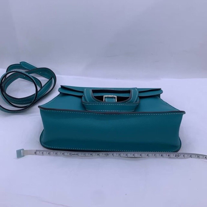 愛馬仕Hermes Mini Halzan swift 銀扣 孔雀綠T刻-2
