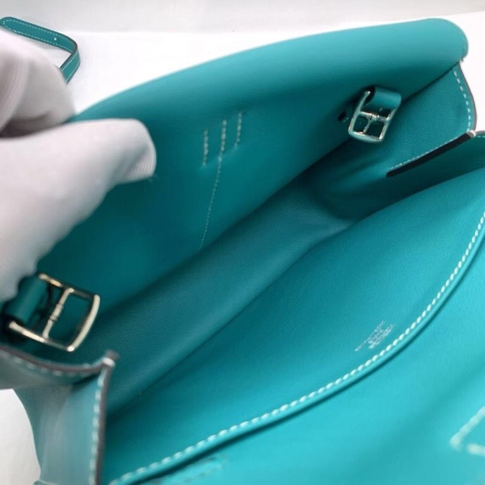 愛馬仕Hermes Mini Halzan swift 銀扣 孔雀綠T刻-3