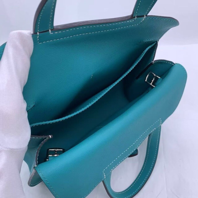 愛馬仕Hermes Mini Halzan swift 銀扣 孔雀綠T刻-5