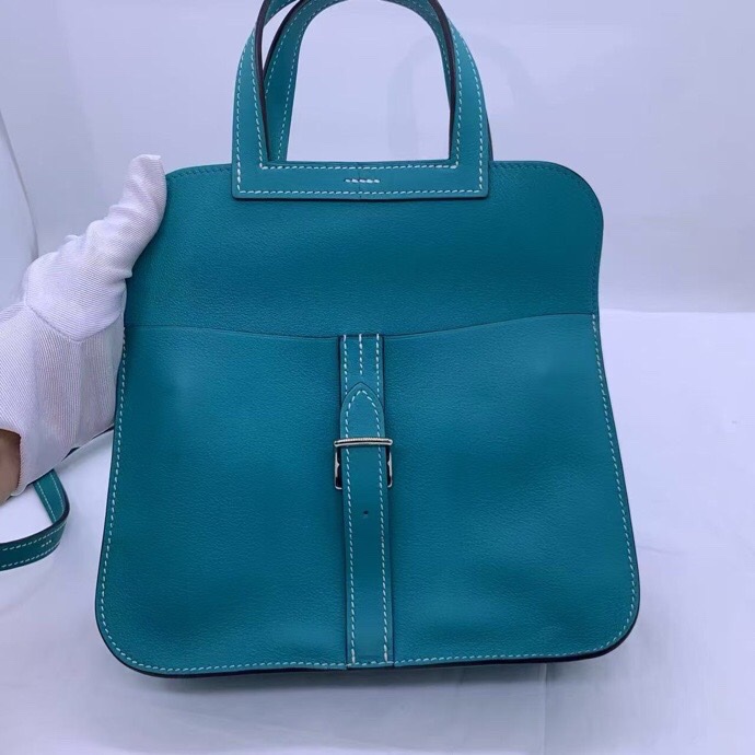 愛馬仕Hermes Mini Halzan swift 銀扣 孔雀綠T刻-6