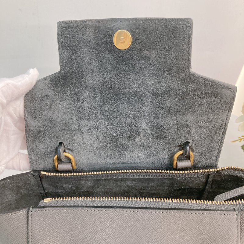 MS0345 Celine 塞琳 鯰魚包 顆粒牛皮 灰色 金扣 Belt Bag Nano Grained Calfskin Grey x GHW-12