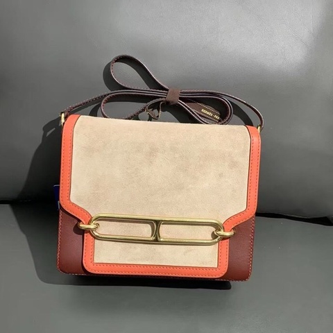 Hermes 愛馬仕 roulis 豬鼻子 23 拼色皮拼鹿皮 T 刻