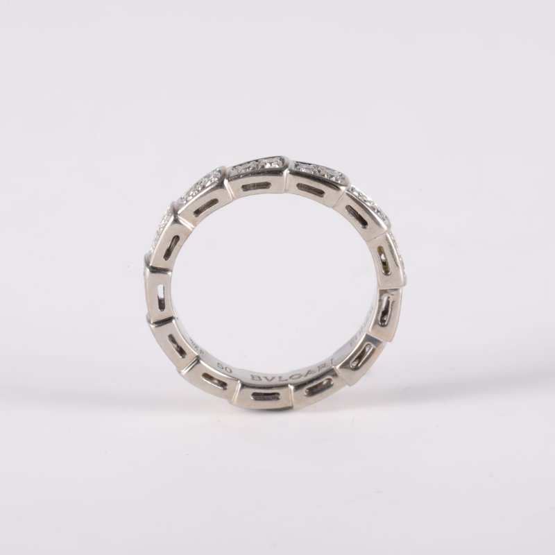 SERPENTI 蛇戒單排滿鑽戒指 18K 白金/鑽石 50 白金-1