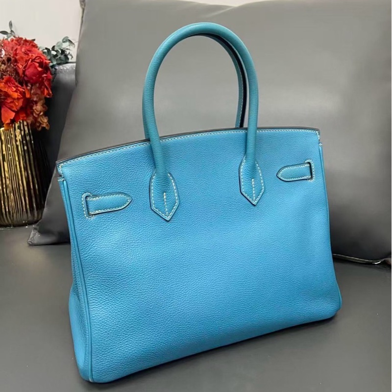98新Hermes愛馬仕Birkin30牛仔藍Togo銀扣I刻-1