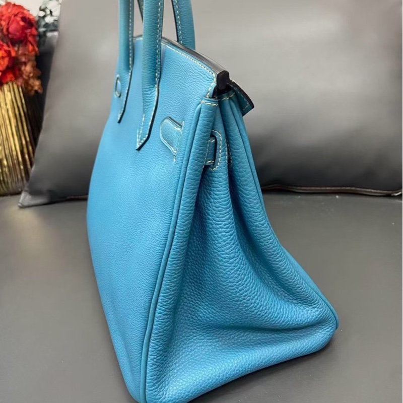 98新Hermes愛馬仕Birkin30牛仔藍Togo銀扣I刻-2