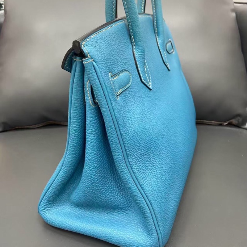 98新Hermes愛馬仕Birkin30牛仔藍Togo銀扣I刻-3