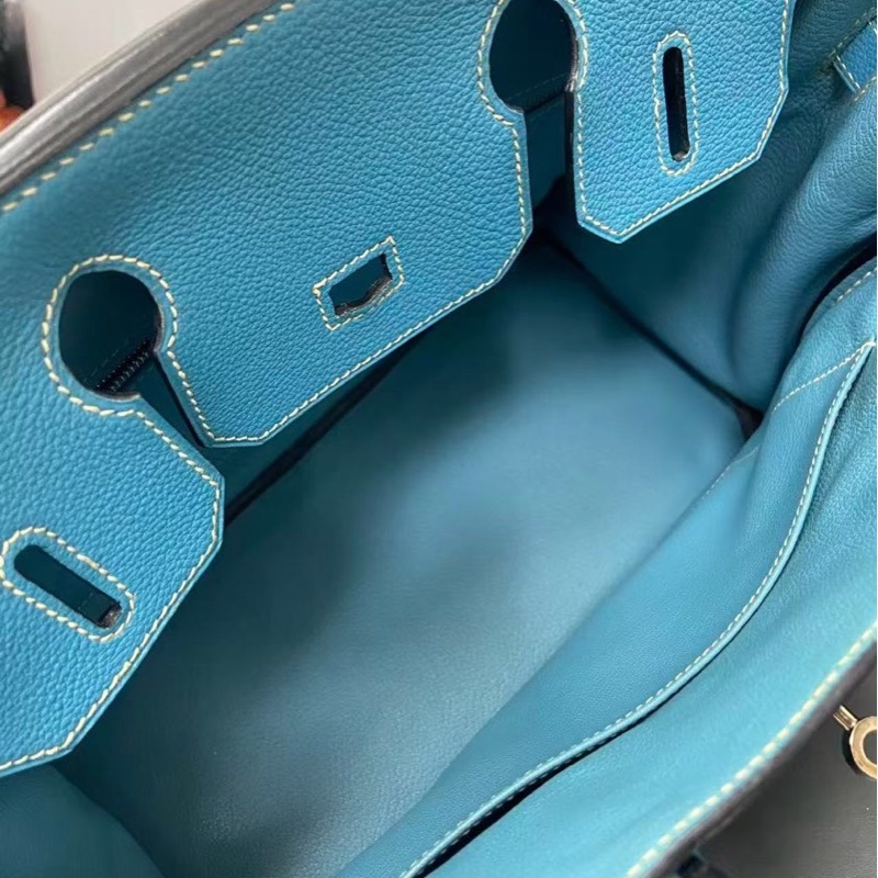 98新Hermes愛馬仕Birkin30牛仔藍Togo銀扣I刻-4