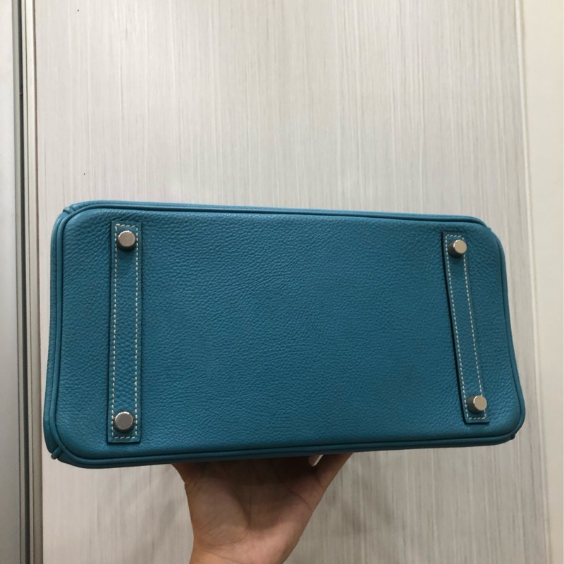 98新Hermes愛馬仕Birkin30牛仔藍Togo銀扣I刻-5