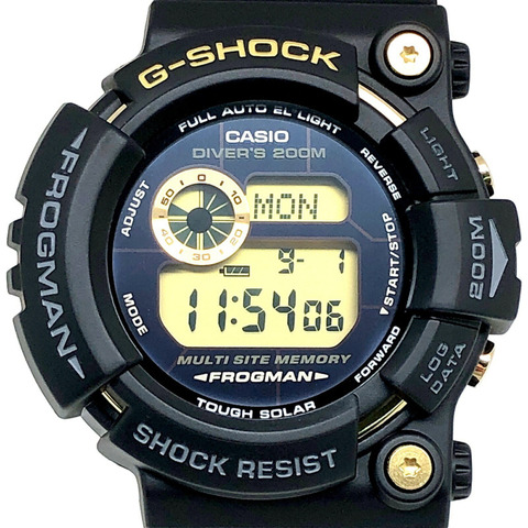 G-SHOCK CASIO GW-225A-1 25週年紀念FROGMAN Dawn Black限量版手錶，堅固耐用的太陽能和金色，2007年5月發售，三國丘店，ITSBE1I27B82