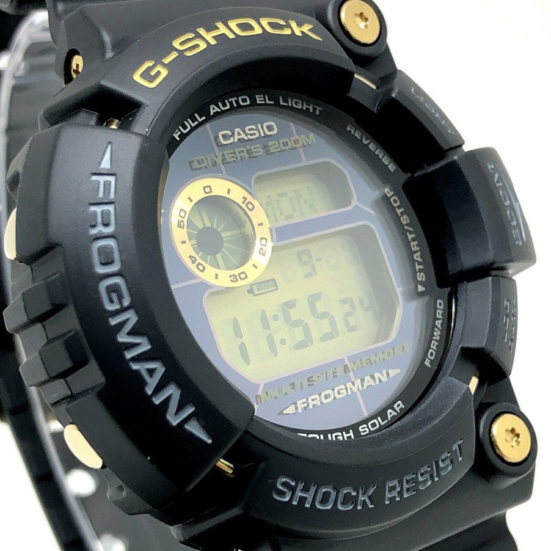 G-SHOCK CASIO GW-225A-1 25週年紀念FROGMAN Dawn Black限量版手錶,堅固耐用的太陽能和金色,2007年5月發售,三國丘店,ITSBE1I27B82-3