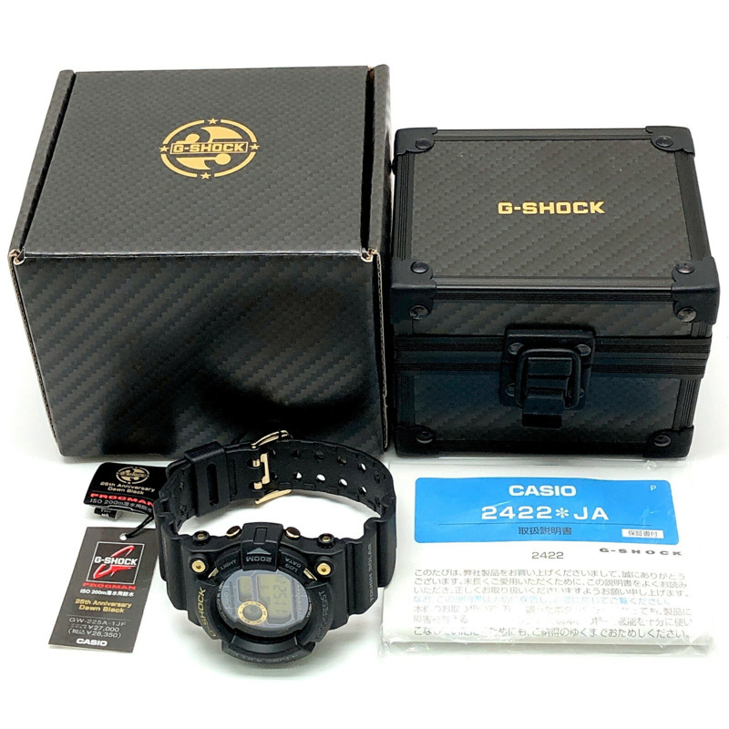 G-SHOCK CASIO GW-225A-1 25週年紀念FROGMAN Dawn Black限量版手錶,堅固耐用的太陽能和金色,2007年5月發售,三國丘店,ITSBE1I27B82-9