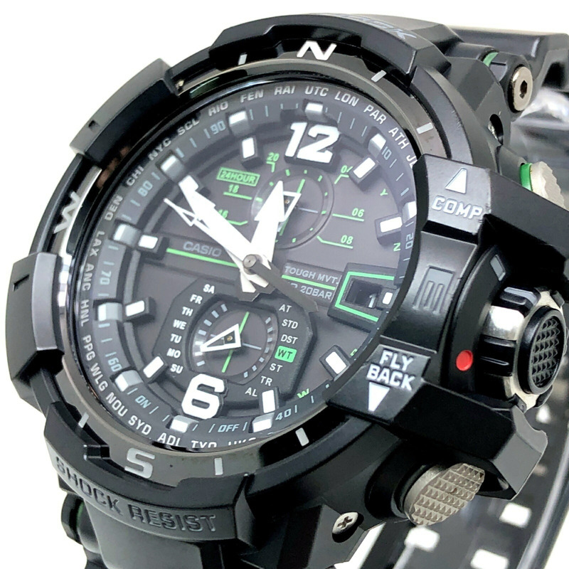 G-SHOCK CASIO GRAVITYMASTER GW-A1100-1A3 手錶,電波太陽能,3G 抗震,抗離心力,羅盤功能,黑綠色,2013 年 6 月發售,三國丘店,IT49H6AAP5W0-4