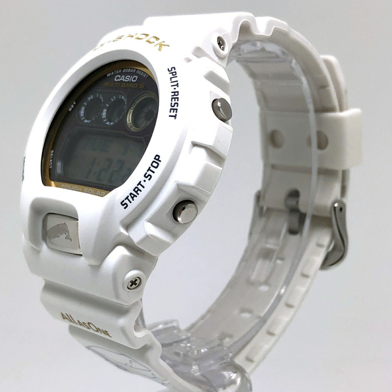 G-SHOCK CASIO GW-6904K-7 手錶,入久寺 2024 合作 30 週年紀念款,電波太陽能 LED 背光,藍鯨圖案,白色和金色,6900 系列,2024 年 6 月發售,三國丘店,ITAK6QQ1X03K-2