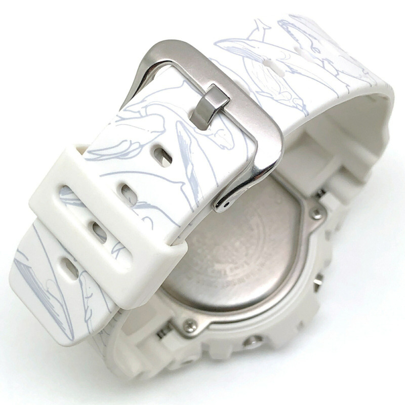 G-SHOCK CASIO GW-6904K-7 手錶,入久寺 2024 合作 30 週年紀念款,電波太陽能 LED 背光,藍鯨圖案,白色和金色,6900 系列,2024 年 6 月發售,三國丘店,ITAK6QQ1X03K-6