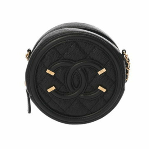 CHANEL CC Filigree 圓形鏈條單肩包 黑色 (AP0365) - 女士魚子醬皮革