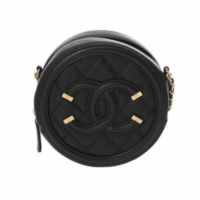 CHANEL CC Filigree 圓形鏈條單肩包 黑色 (AP0365) - 女士魚子醬皮革-0