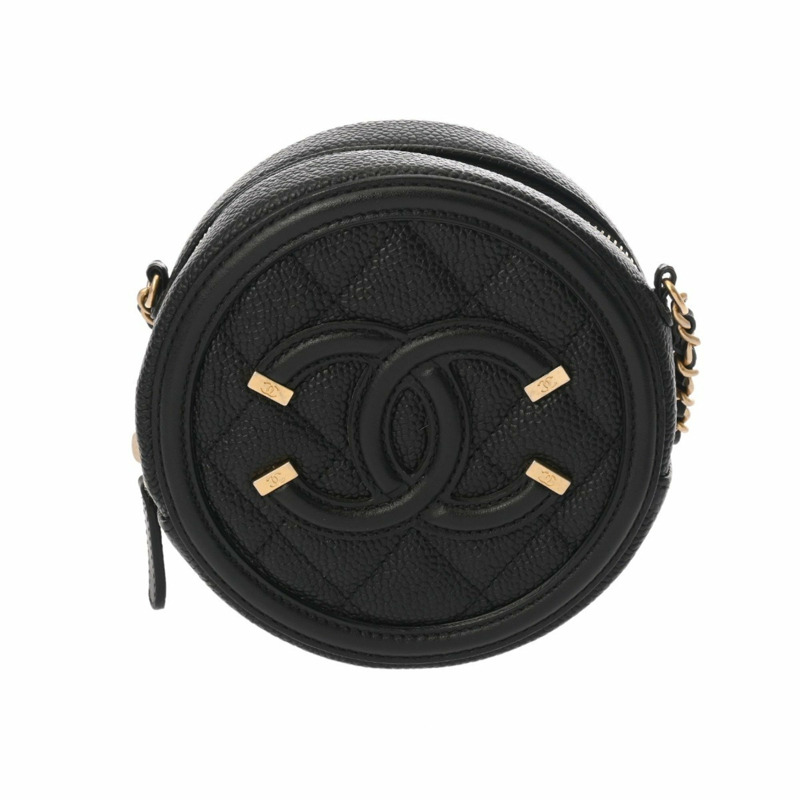 CHANEL CC Filigree 圓形鏈條單肩包 黑色 (AP0365) - 女士魚子醬皮革-1