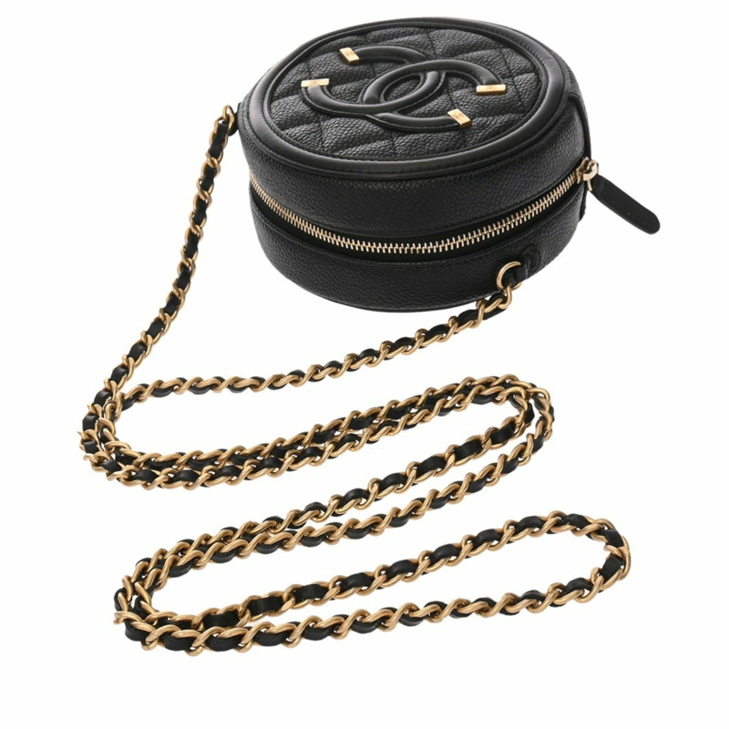 CHANEL CC Filigree 圓形鏈條單肩包 黑色 (AP0365) - 女士魚子醬皮革-3