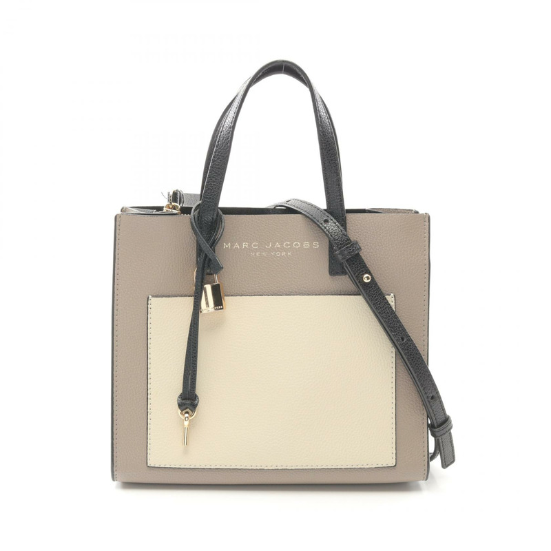 MARC JACOBS 磨砂迷你托特單肩包手提包 M0016132 皮革米色黑色二手-0