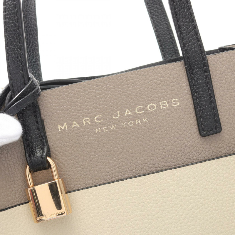 MARC JACOBS 磨砂迷你托特單肩包手提包 M0016132 皮革米色黑色二手-3