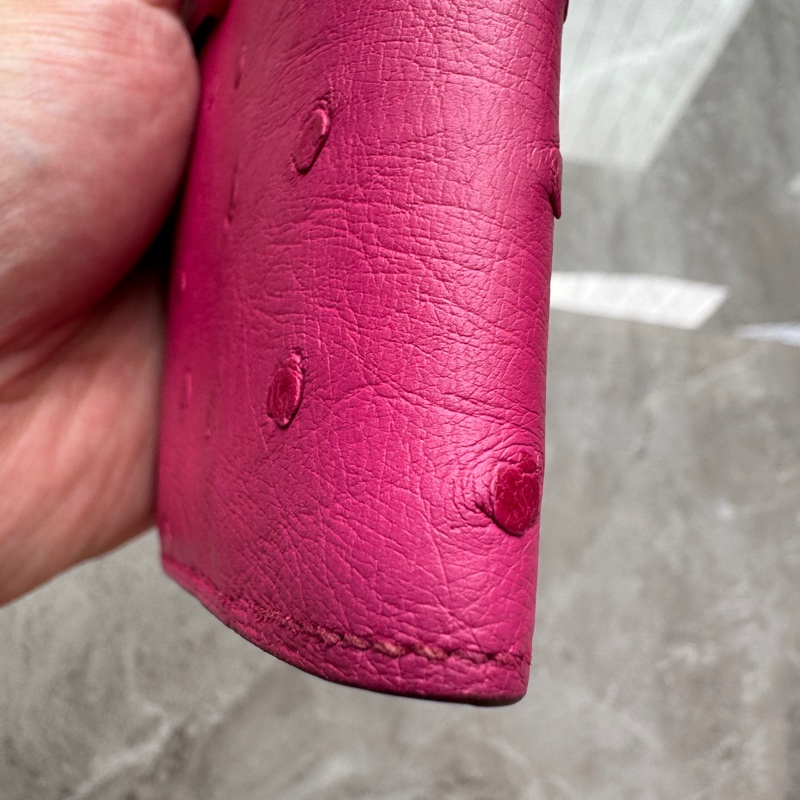 HERMES 愛馬仕 銀扣 鴕鳥皮女款錢包  E5 Rose Tyrien 蜜桃粉色-11