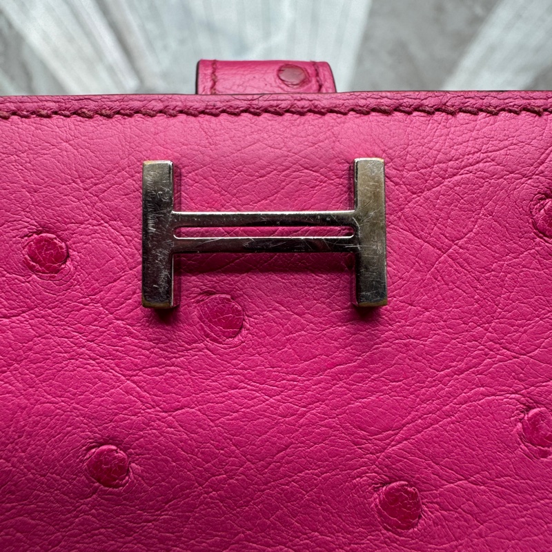 HERMES 愛馬仕 銀扣 鴕鳥皮女款錢包  E5 Rose Tyrien 蜜桃粉色-24