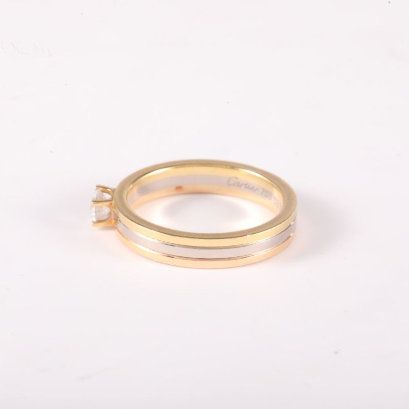 18K黃金 18K白金 18K玫瑰金鑽石 Trinity系列三色金鑲鑽戒指0.23ct 53號-3