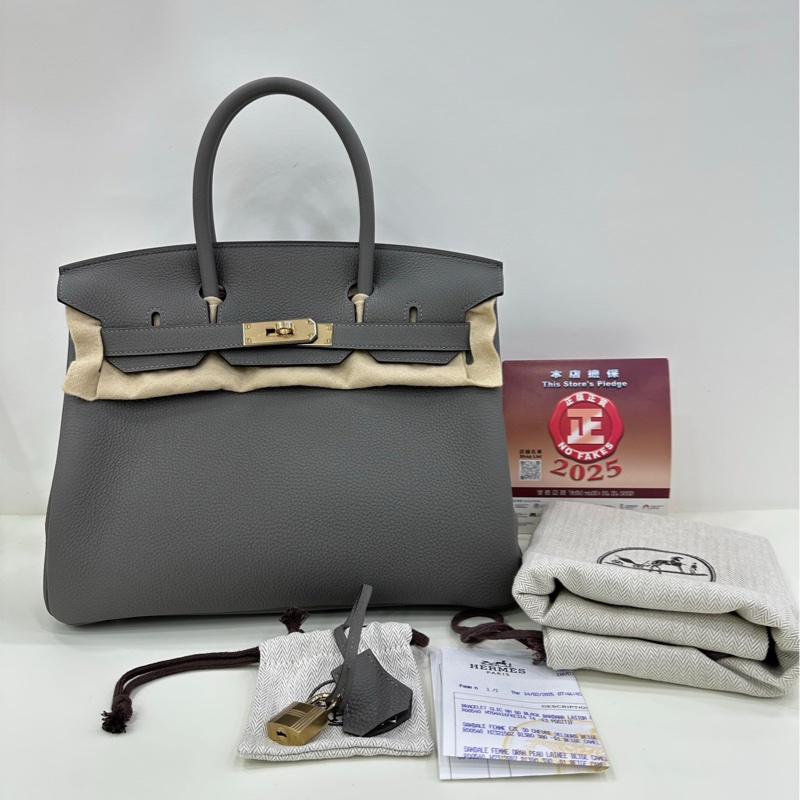 Hermes 愛馬仕birkin30 積雨雲灰金扣 0L淡金扣 togo皮 W刻 有購證-0