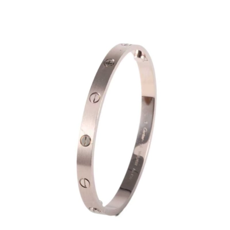 LOVE 18K金寬版手鐲 18K白金 18K白金 19號白金拉絲飾面-0