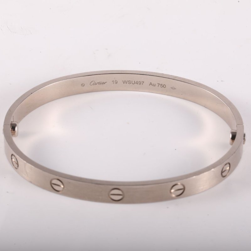 LOVE 18K金寬版手鐲 18K白金 18K白金 19號白金拉絲飾面-2